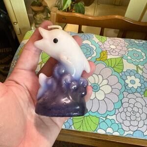Vintage Dolphin Candle Ombre Purple Figural Ocean Decor Unburned Wax